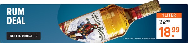Rum deal:1 liter captain morgan spiced &euro;24,99 voor &euro;18,99